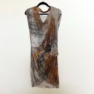 Helmut Lang Jersey Silk Tulip Hem Dress Brown Tie Dye, Women's Size M